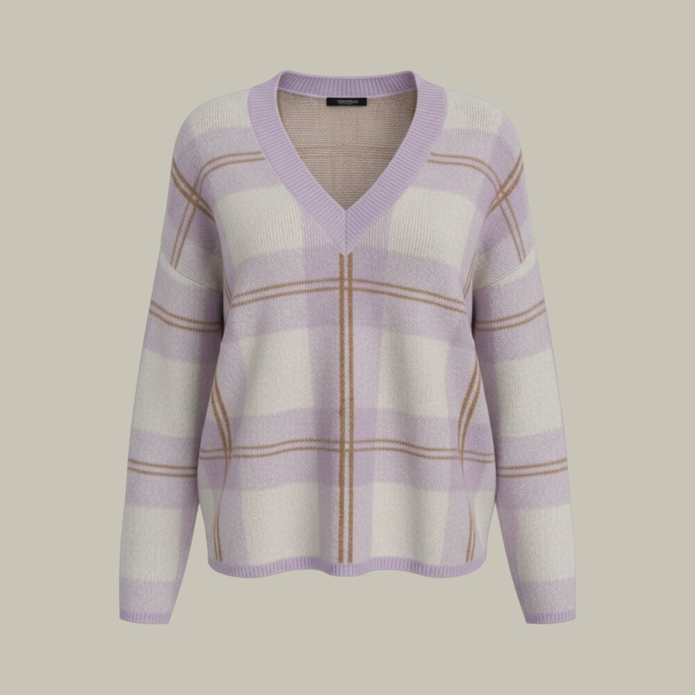 Rails Colleen Lilac Plaid V-Neck Mohair Wool Blend Sweater Medium Lavender Cream